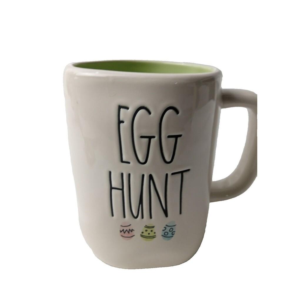 Rae Dunn EGG HUNT Mug Green Interior Ceramic Coffee Cup Artisan Magenta